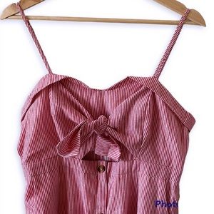 White Closet Red and White Striped Midi Button Down Dress Size Large Sundress